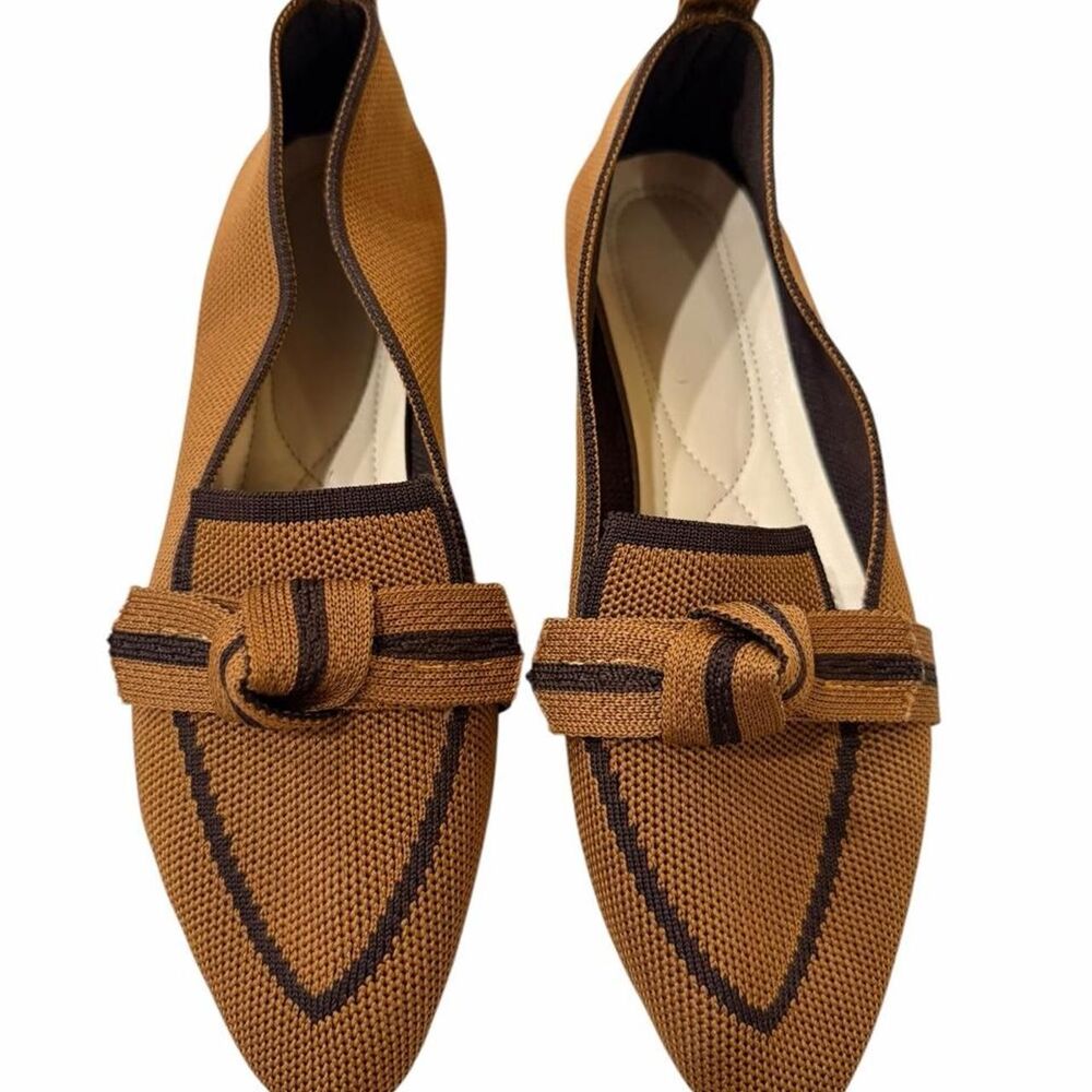 Brown and Black ballet flats with bow detail